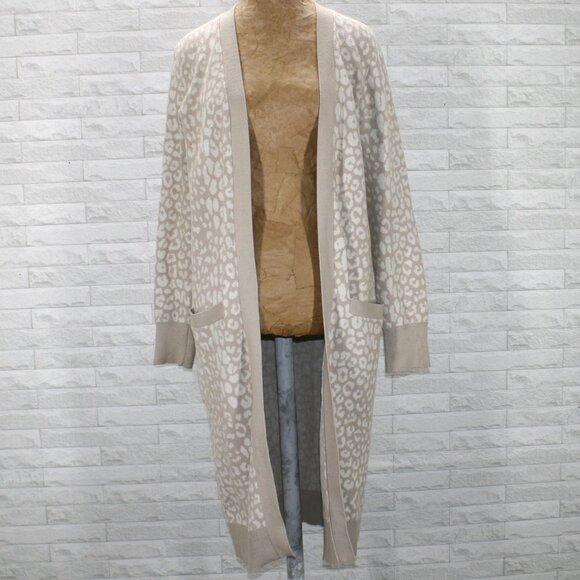 EXPRESS Cardigan Long Sweater Coat Animal Leopard Print Neutral Tan Cream Small - Picture 1 of 13